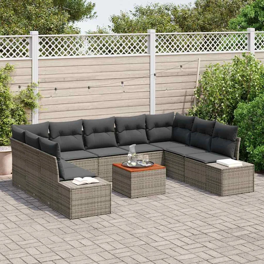 Ensemble de canapé de jardin avec coussin 10 pcs Gris polyrotin - 3
