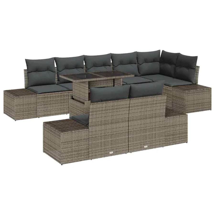 Ensemble de canapé de jardin avec coussin 9 pcs Gris polyrotin - 2