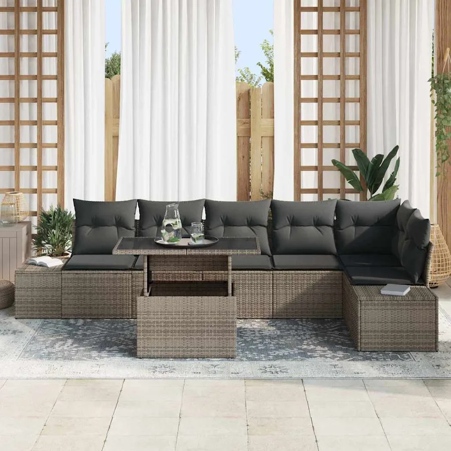 Ensemble de canapé de jardin avec coussin 7 pcs Gris - 3