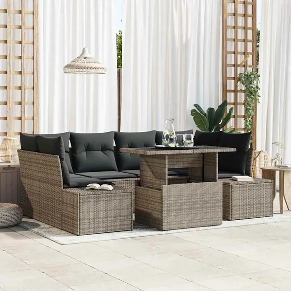 Ensemble de Canapés avec coussin 7 pcs Gris polyrotin