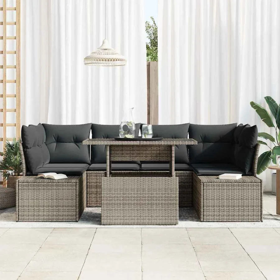 Ensemble de Canapés avec coussin 7 pcs Gris polyrotin - 3