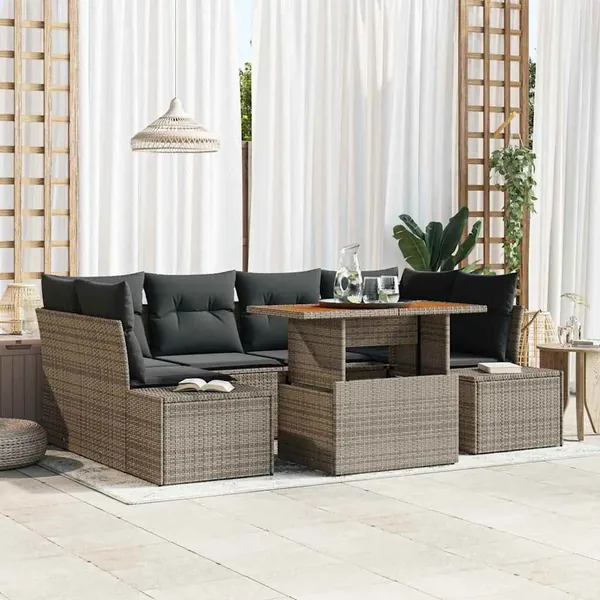 Ensemble de canapé de jardin 7 pc Gris et marron