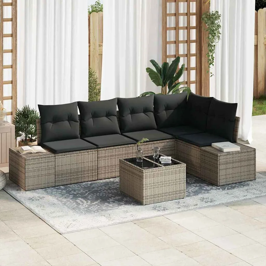 Ensemble de canapé de jardin 6 pcs Gris polyrotin