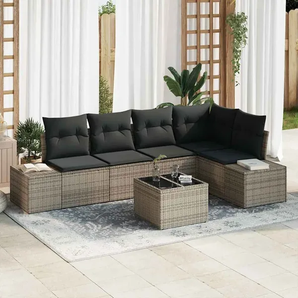 Ensemble de canapé de jardin 6 pcs Gris polyrotin