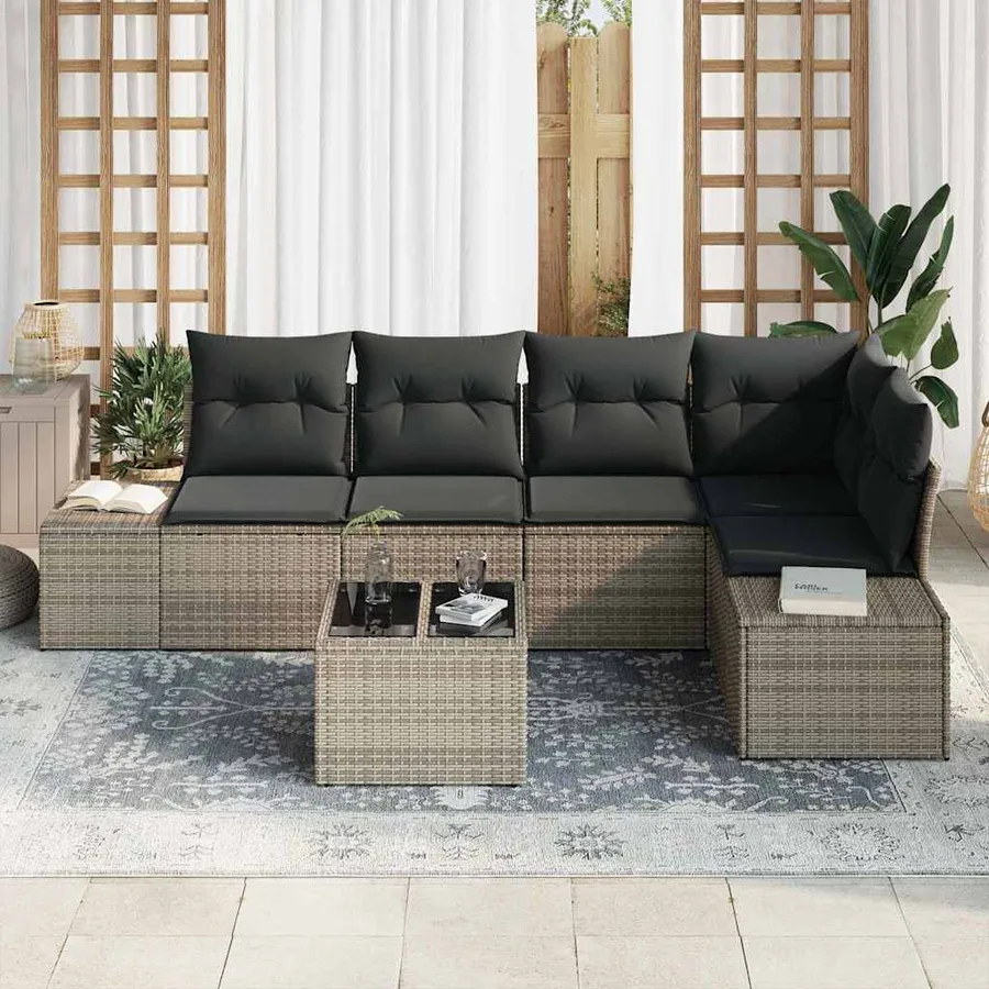 Ensemble de canapé de jardin 6 pcs Gris polyrotin - 3