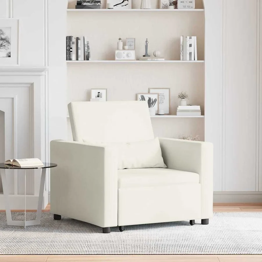 Canapé-lit escamotable simple avec des roues Crème Velours