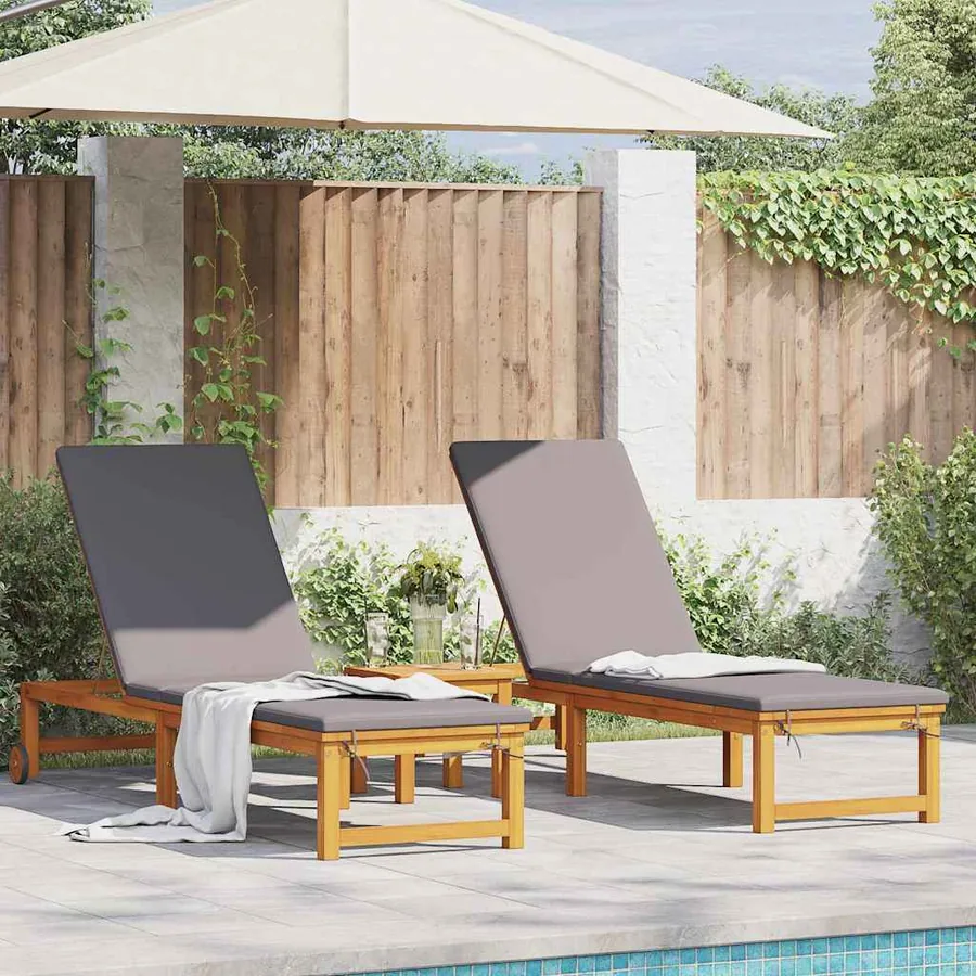 Transat 2 pcs Marron 202 x 53 x 89 cm Bois d'Acacia Massif