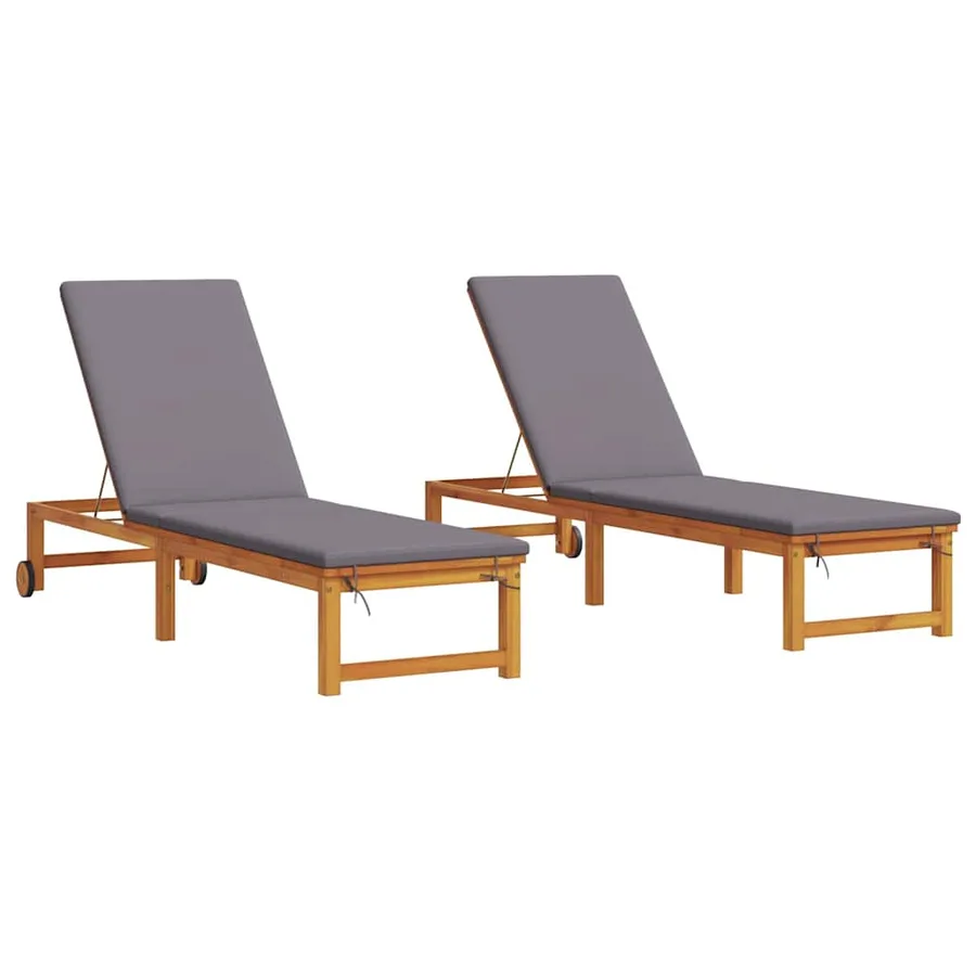 Transat 2 pcs Marron 202 x 53 x 89 cm Bois d'Acacia Massif - 2