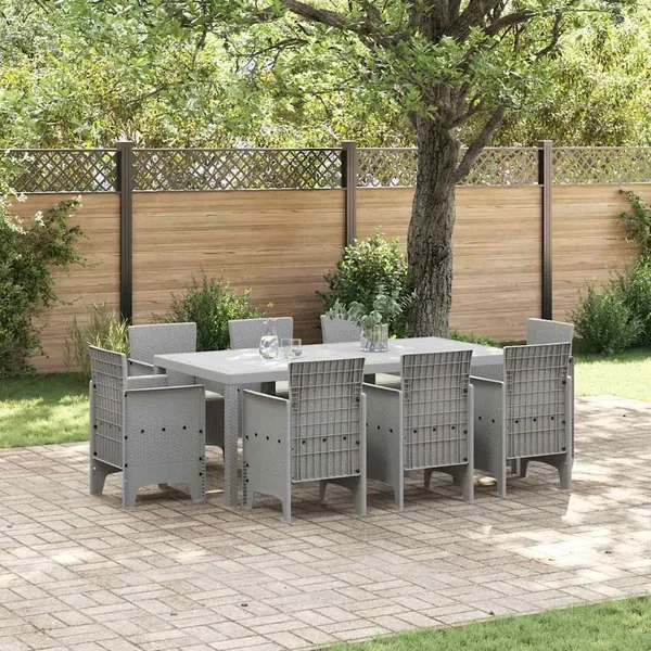 Ensemble de salle à manger pour jardin 9 pcs Gris clair
