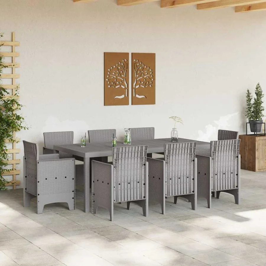 Ensemble de salle à manger pour jardin 9 pcs Gris clair - 3