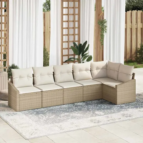 Ensemble de canapé de jardin 6 pcs Beige et blanc polyrotin