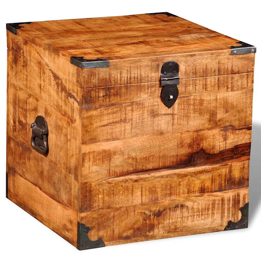 Coffre de rangement cubique Bois de manguier brut