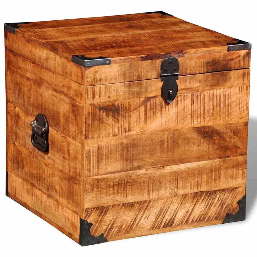 Coffre de rangement cubique Bois de manguier brut - 3