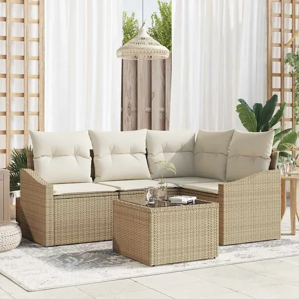 Ensemble de canapé de jardin 5 pcs Beige et crème polyrotin