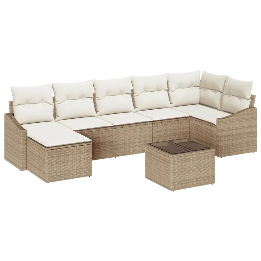 Ensemble de canapé de jardin 8 pcs Beige et crème polyrotin - 2