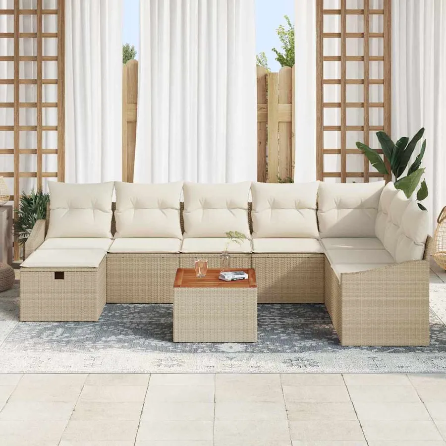 Ensemble de canapé de jardin 9 pcs Beige Poly rotin - 3