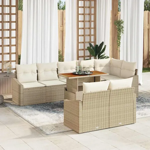 Ensemble de canapé de jardin 9 pcs Beige Poly rotin