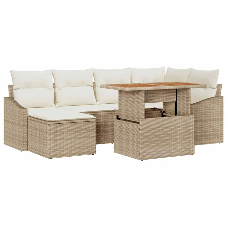 Ensemble de canapé de jardin 7 pcs Beige Poly rotin - 2