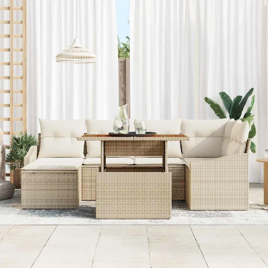 Ensemble de canapé de jardin 7 pcs Beige Poly rotin - 3