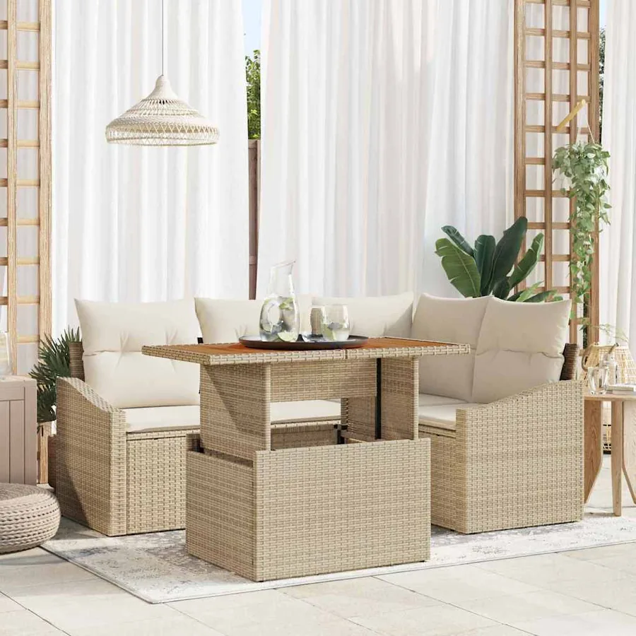 Ensemble de canapé de jardin 5 pcs Beige Poly rotin