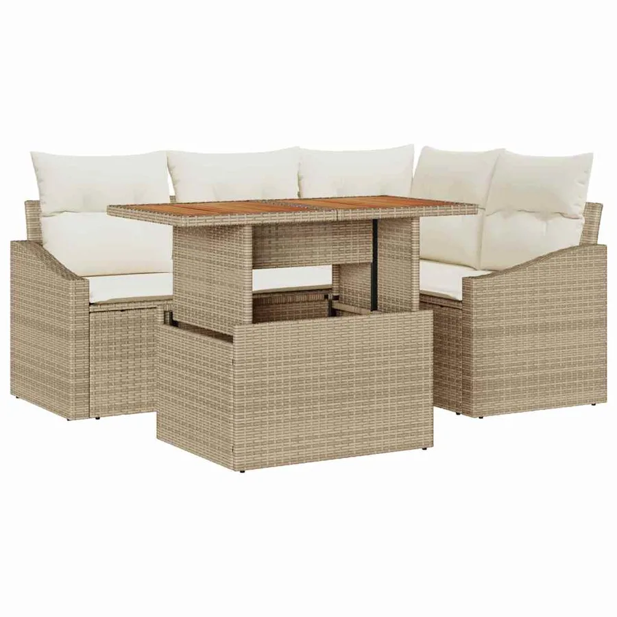 Ensemble de canapé de jardin 5 pcs Beige Poly rotin - 2