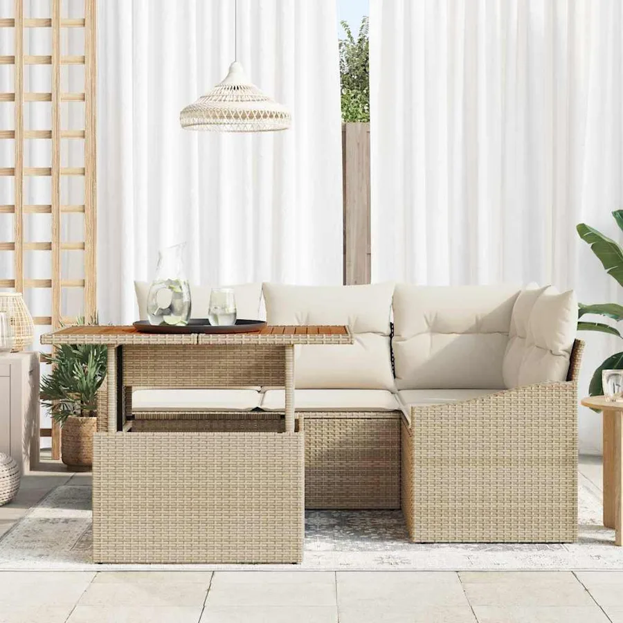 Ensemble de canapé de jardin 5 pcs Beige Poly rotin - 3