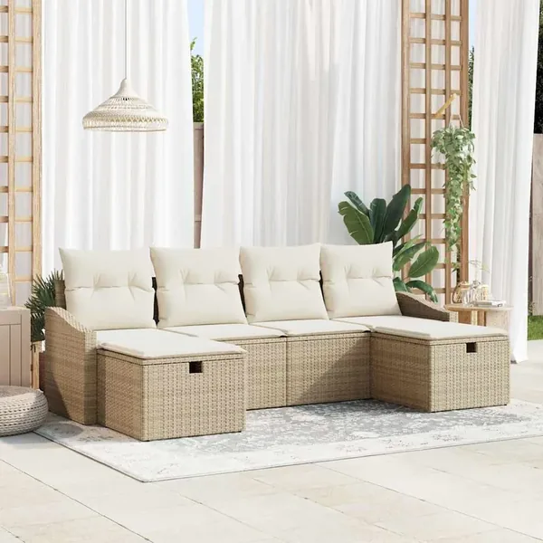 Ensemble de Canapés avec coussin 6 pcs polyrotin