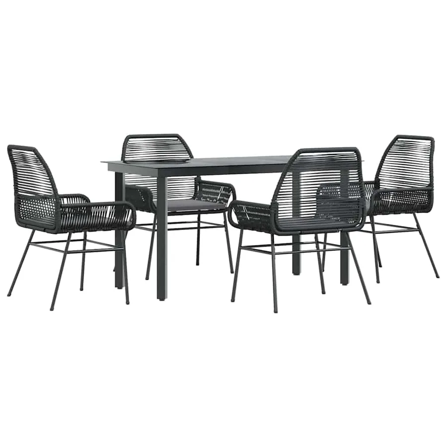 Ensemble à manger de jardin et coussins 5 pcs noir rotin verre - 2