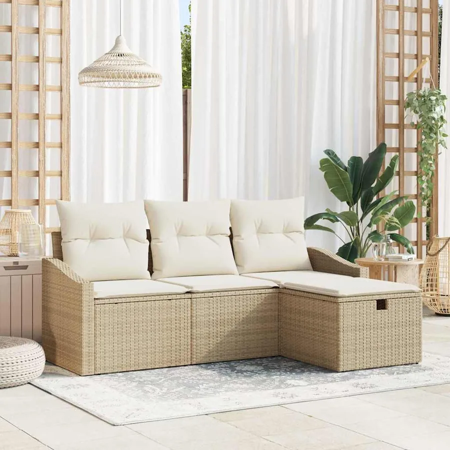 Ensemble de Canapés avec coussin 4 pcs polyrotin