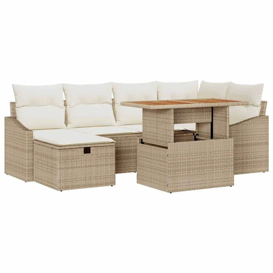 Ensemble de canapé de jardin 7 pcs Beige polyrotin - 2