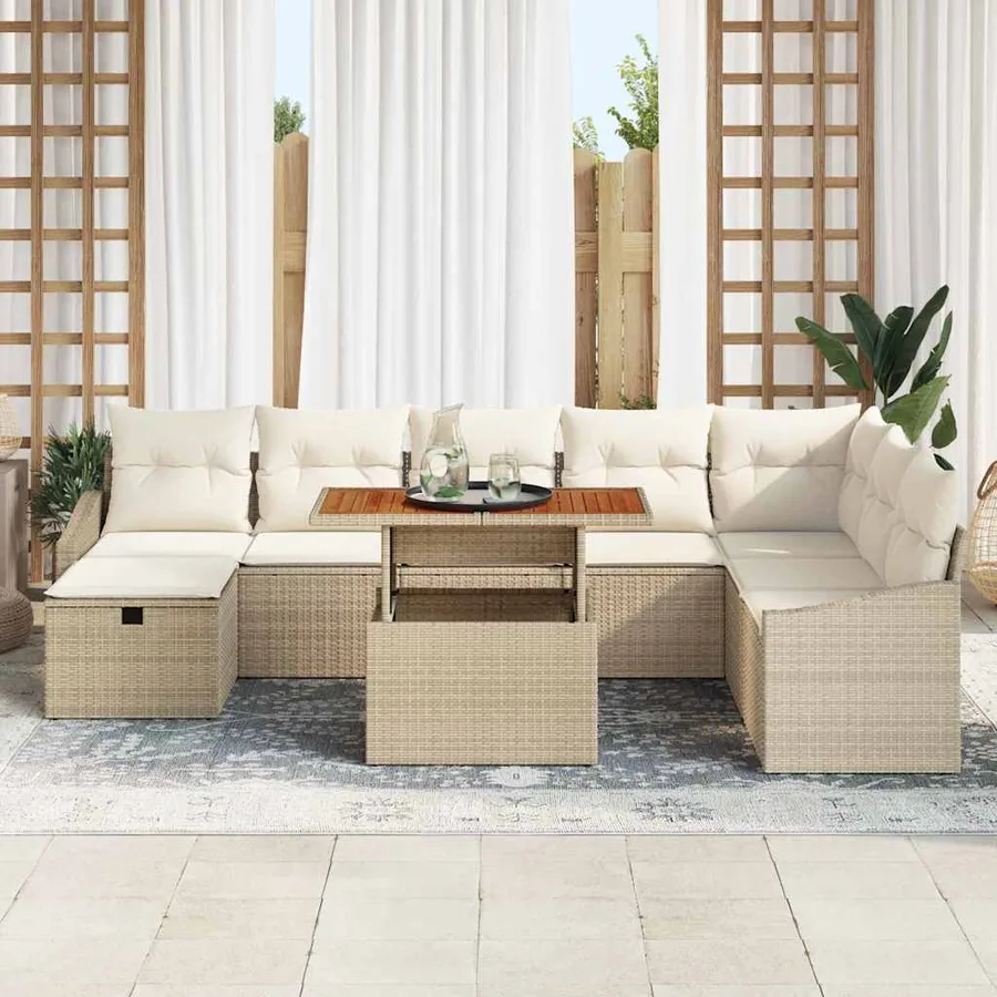 Ensemble de canapé de jardin 9 pcs Beige polyrotin - 3