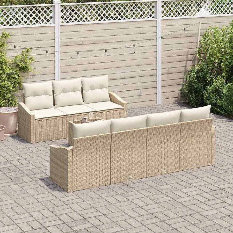 Ensemble de Canapés avec coussin 8 pcs Beige et crème polyrotin - 3