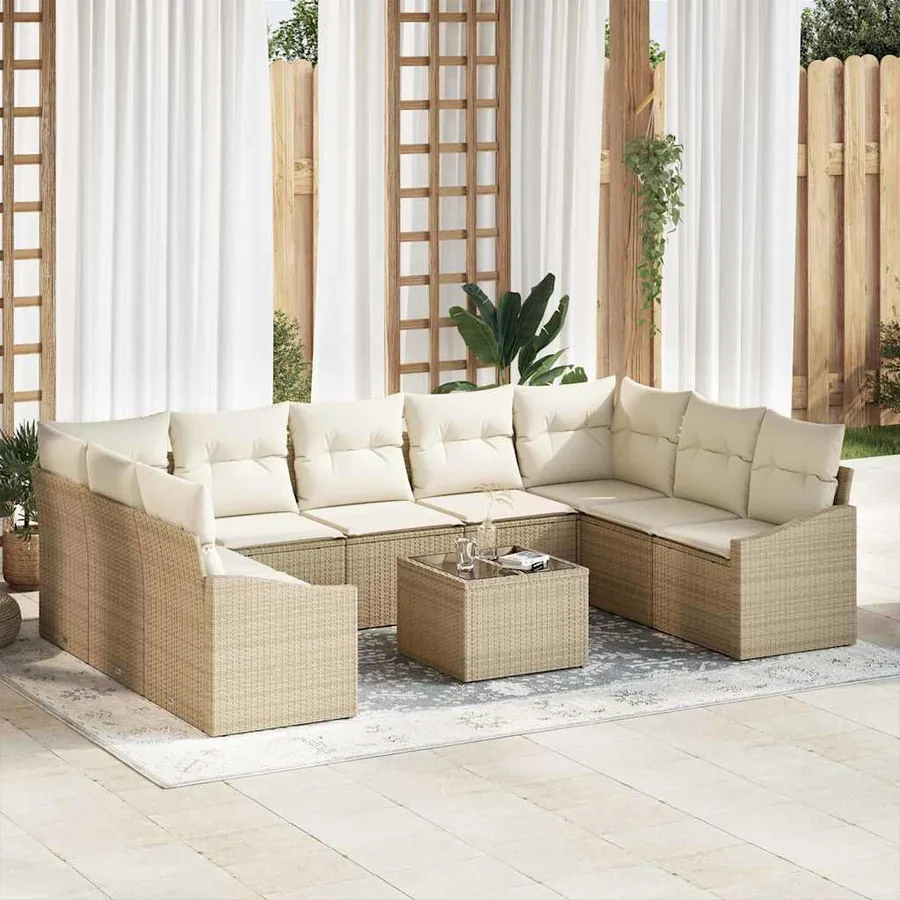 Ensemble de canapé de jardin Beige et crème polyrotin