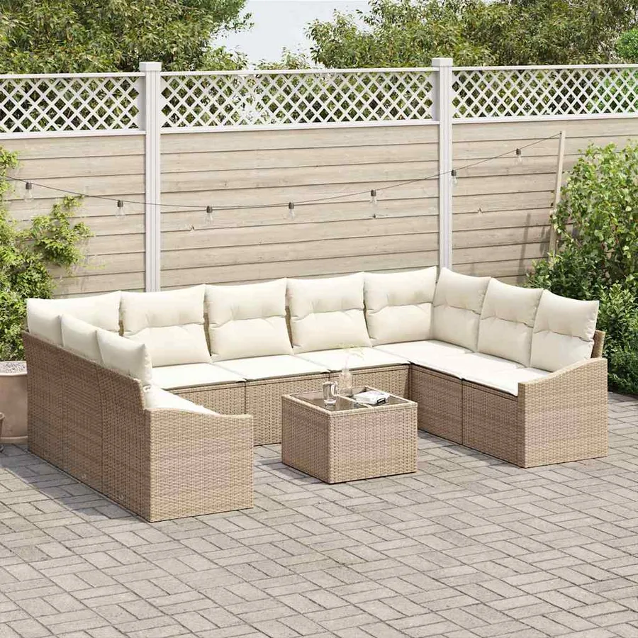 Ensemble de canapé de jardin Beige et crème polyrotin - 3