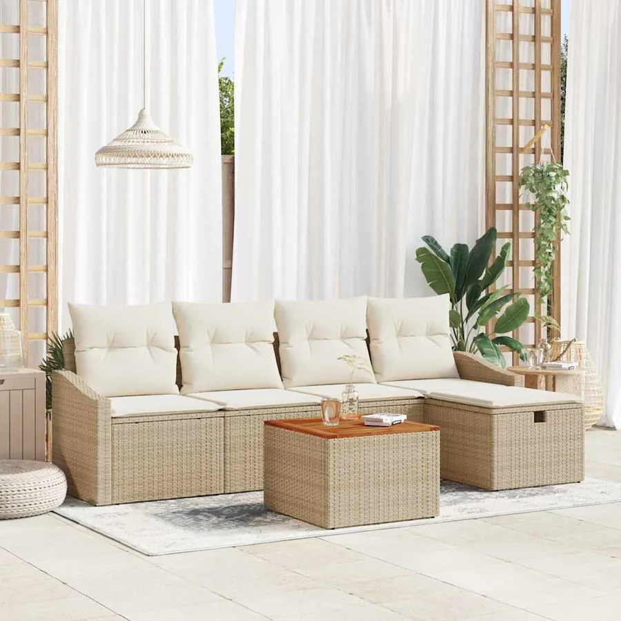Ensemble de canapé de jardin 6 pcs Beige Poly rotin