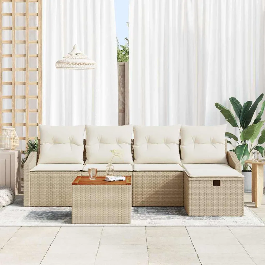 Ensemble de canapé de jardin 6 pcs Beige Poly rotin - 3