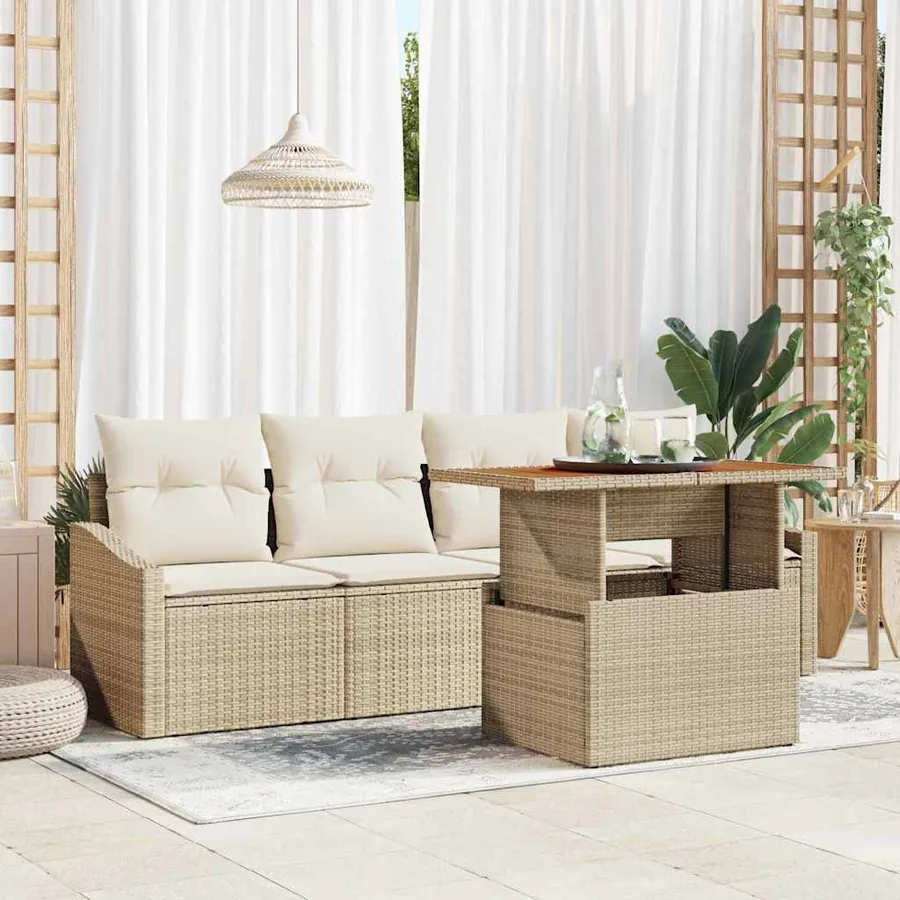 Ensemble de canapé de jardin 5 pcs Beige Poly rotin