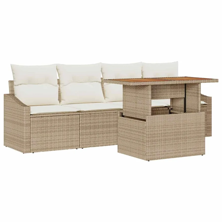 Ensemble de canapé de jardin 5 pcs Beige Poly rotin - 2