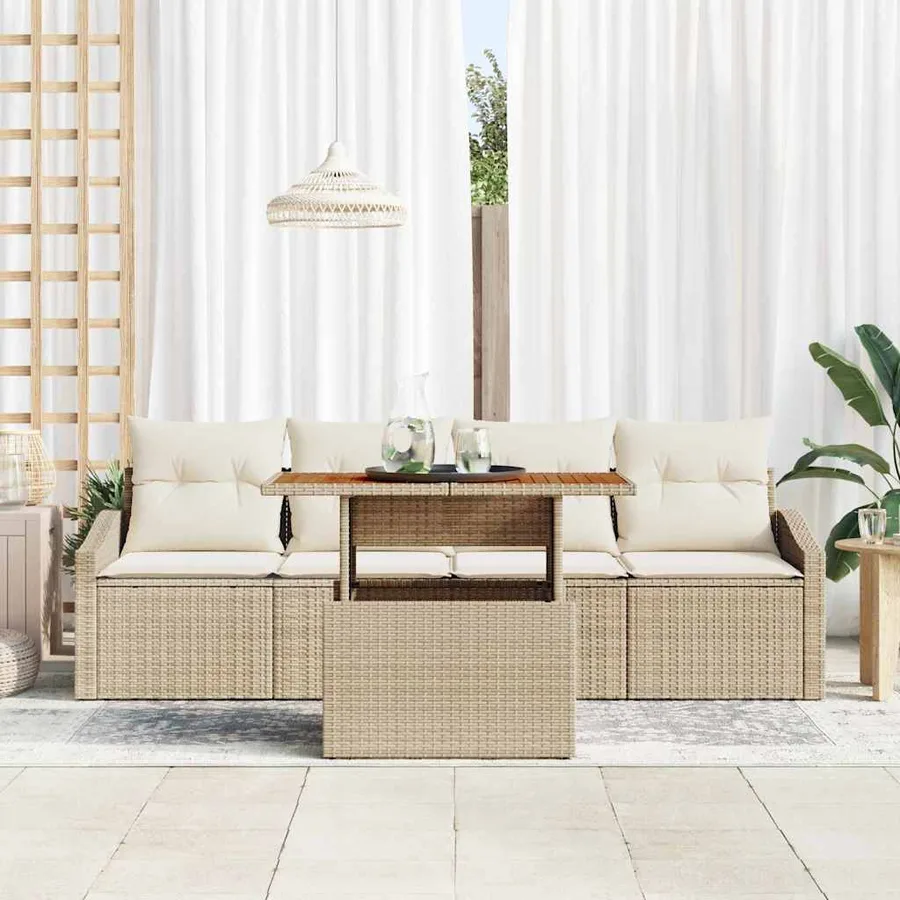 Ensemble de canapé de jardin 5 pcs Beige Poly rotin - 3
