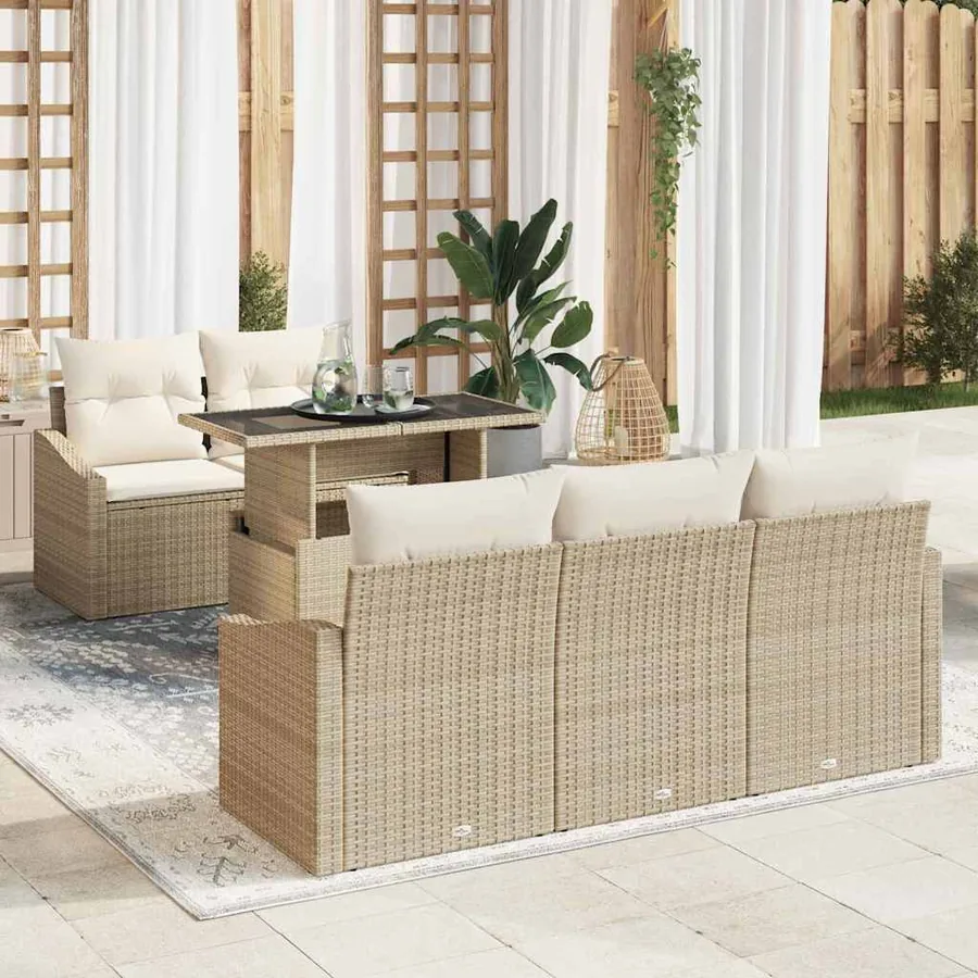 Ensemble de canapé de jardin 6 pcs Beige Poly rotin