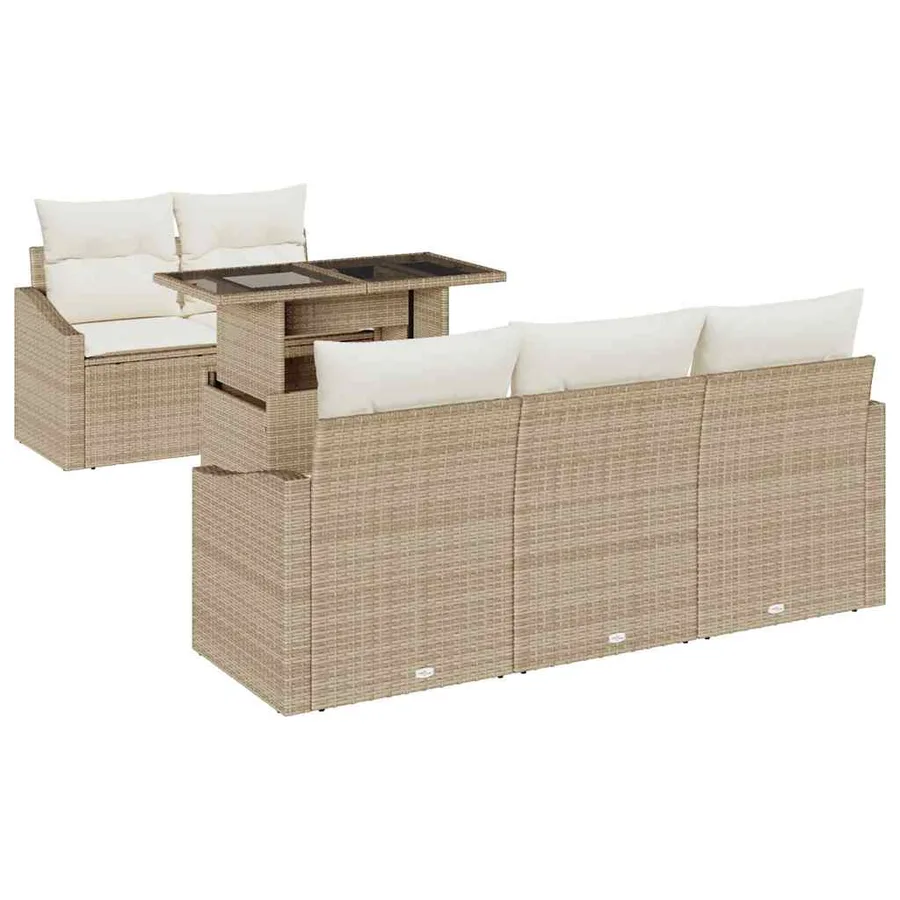 Ensemble de canapé de jardin 6 pcs Beige Poly rotin - 2