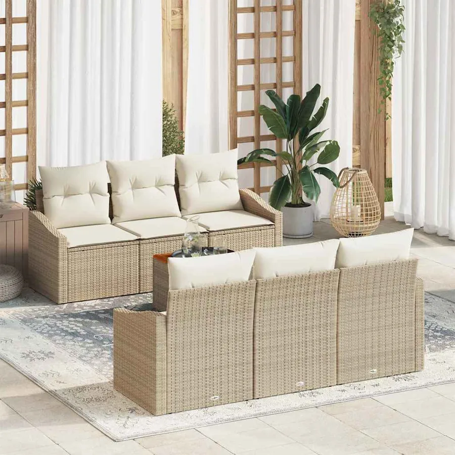 Ensemble de canapé de jardin 7 pcs Beige et crème polyrotin