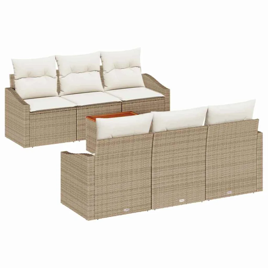 Ensemble de canapé de jardin 7 pcs Beige et crème polyrotin - 2