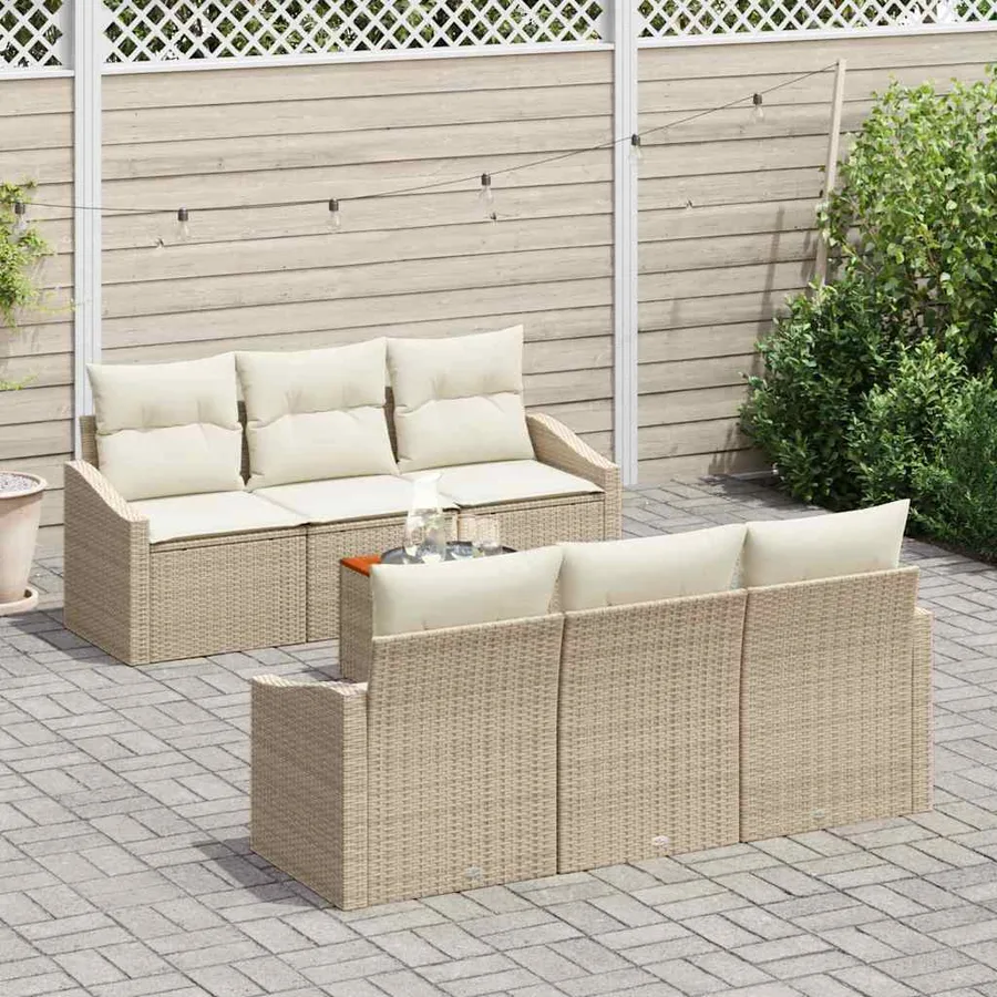 Ensemble de canapé de jardin 7 pcs Beige et crème polyrotin - 3