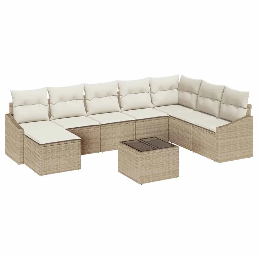 Ensemble de canapé de jardin 8 pcs Beige et crème polyrotin - 2