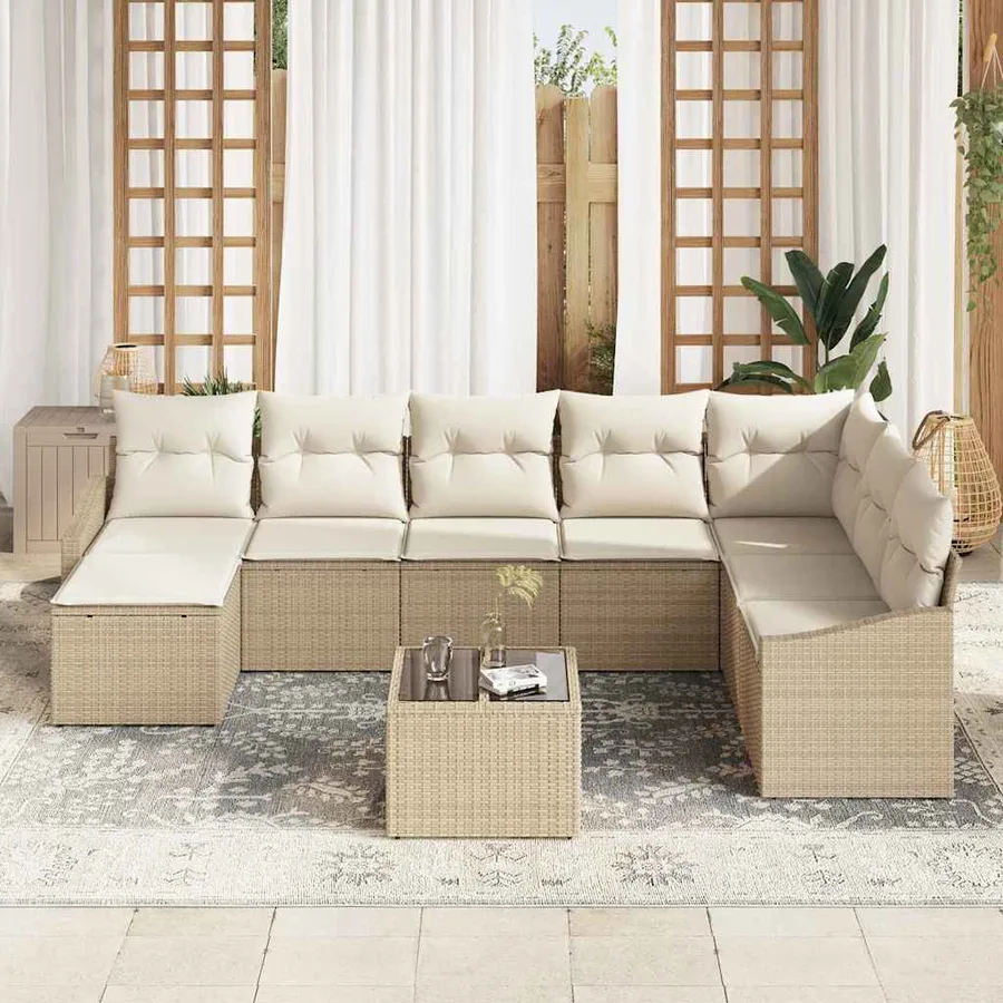 Ensemble de canapé de jardin 8 pcs Beige et crème polyrotin - 3