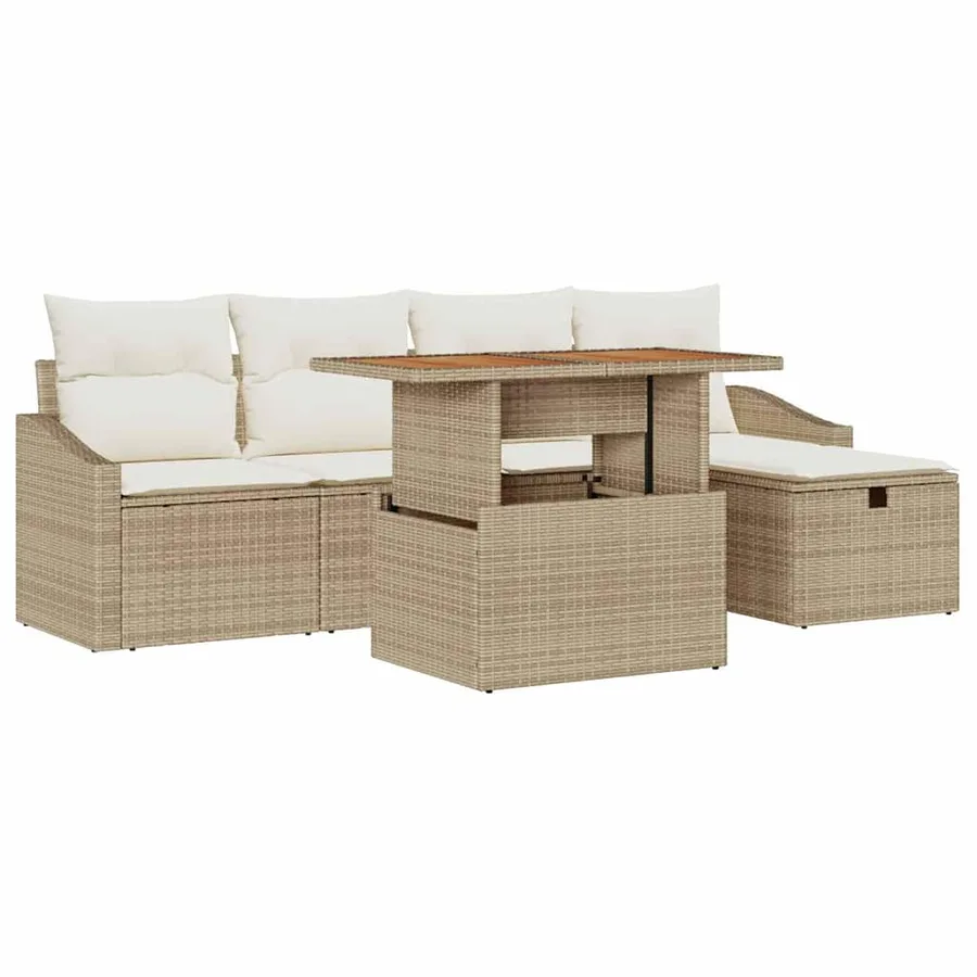Ensemble de canapé de jardin 6 pcs Beige polyrotin - 2