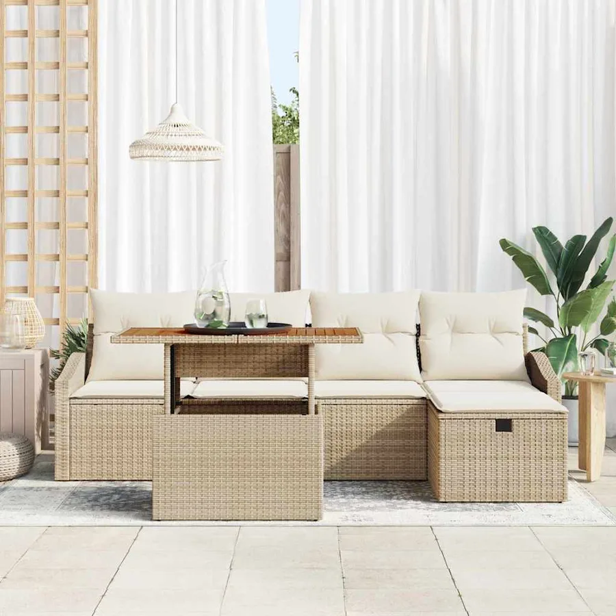 Ensemble de canapé de jardin 6 pcs Beige polyrotin - 3