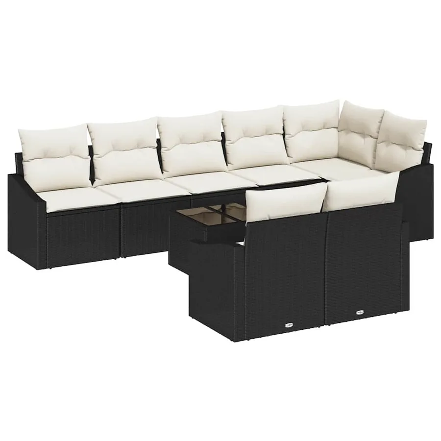Ensemble de canapé de jardin 9 pcs Marron et Crème polyrotin - 2