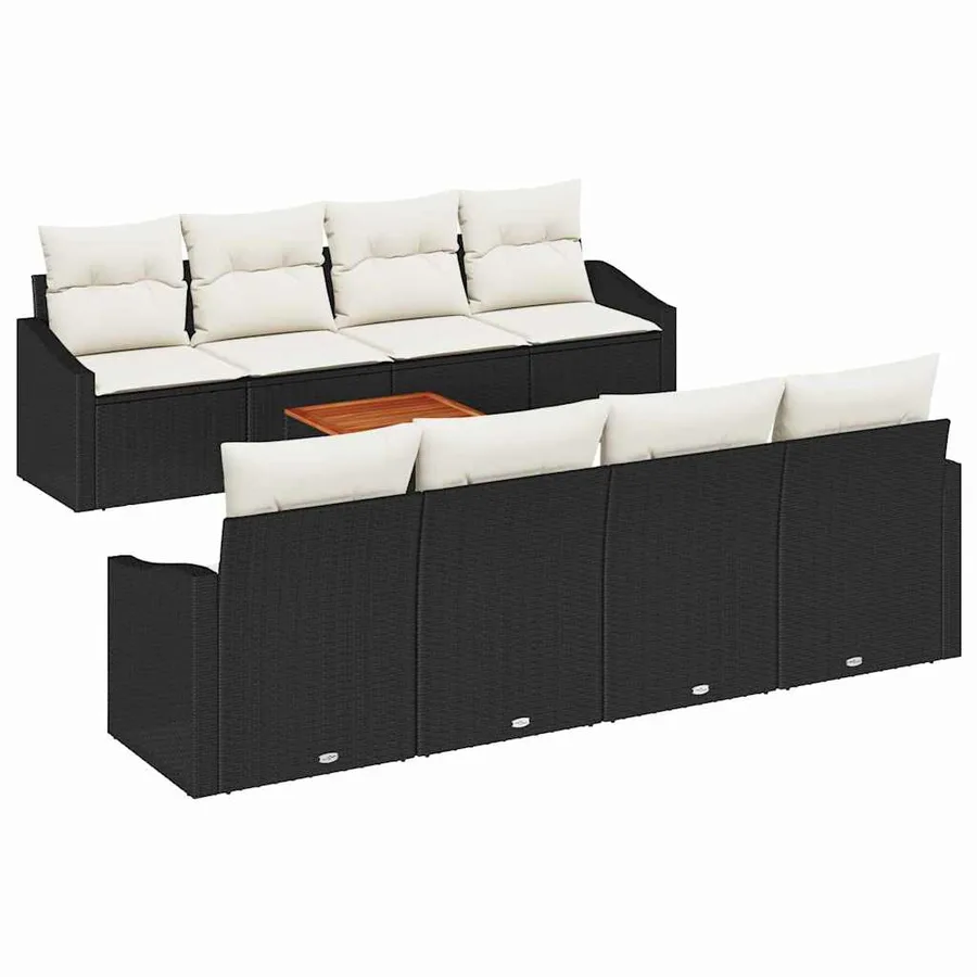 Ensemble de canapé de jardin 9 pcs Noir et Crème polyrotin - 2